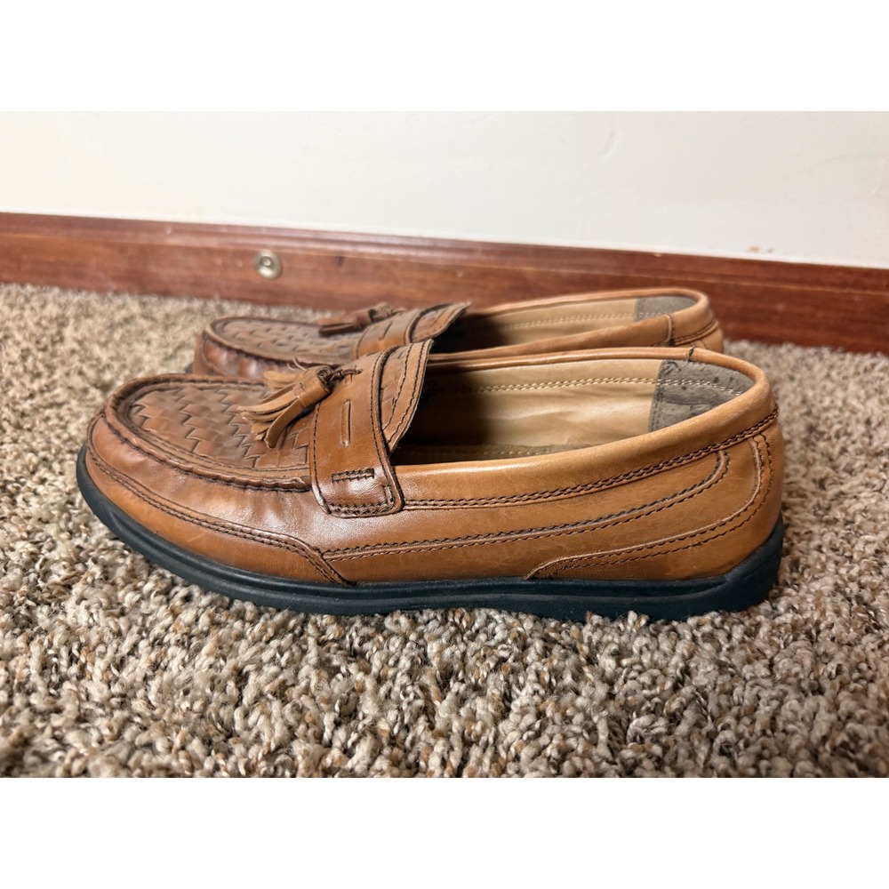 Dockers Mens Tan Leather Woven Tassel Loafers Slip On Shoes 10M 90-26017
